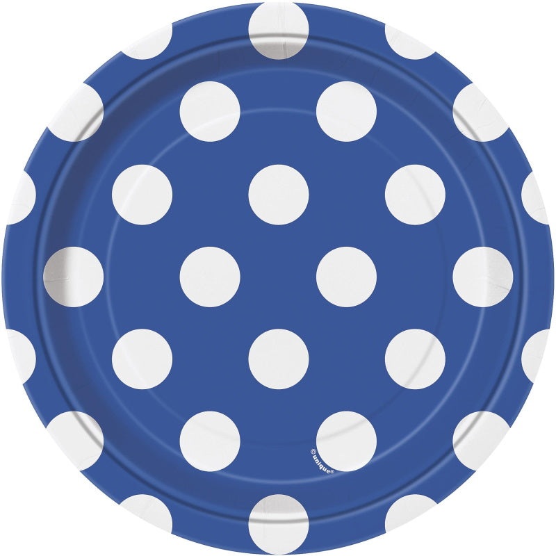 Royal Blue Polka Dot Party Cake Plates Pack of 8