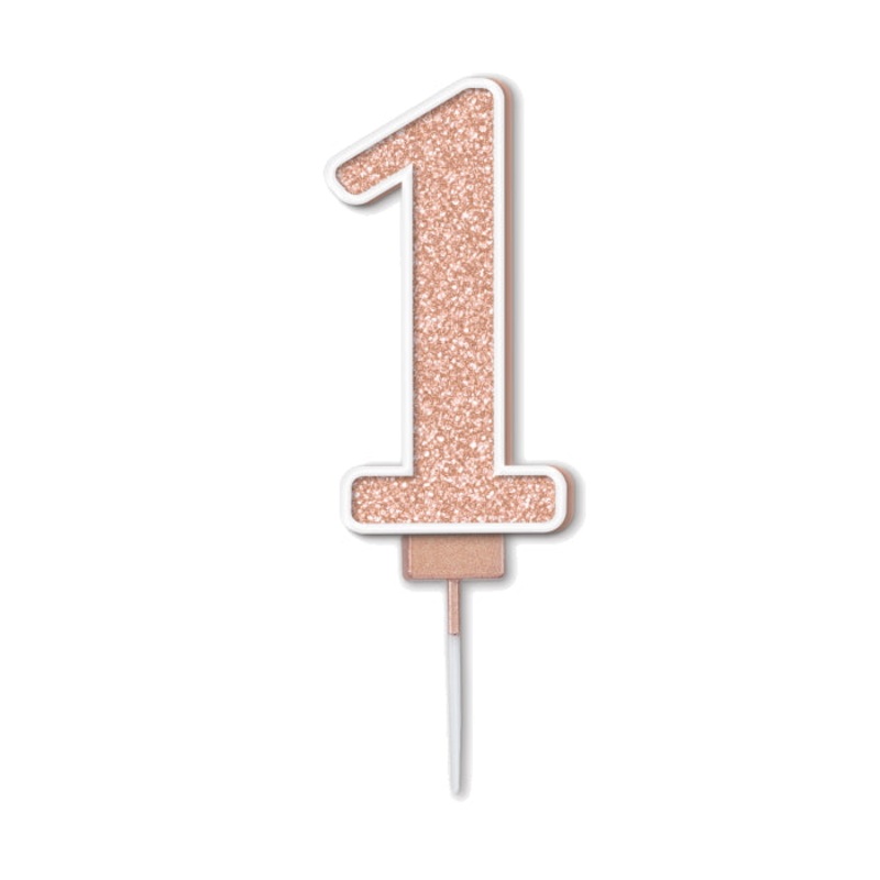 Sparkling Rose Gold Number 1 Cake Candle