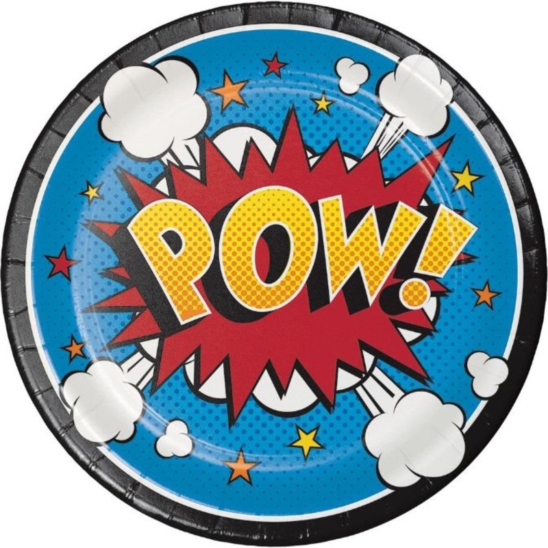 Superhero Slogans Paper Cake Plates Pack of 8