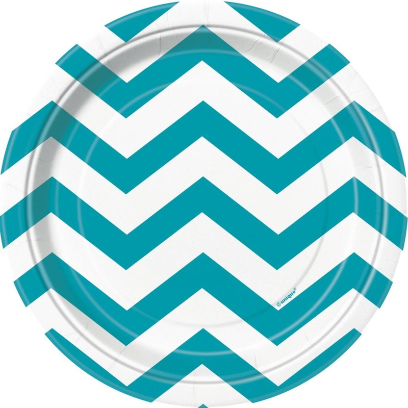 Teal Blue Chevron Party Cake 17cm Plates Pack of 8