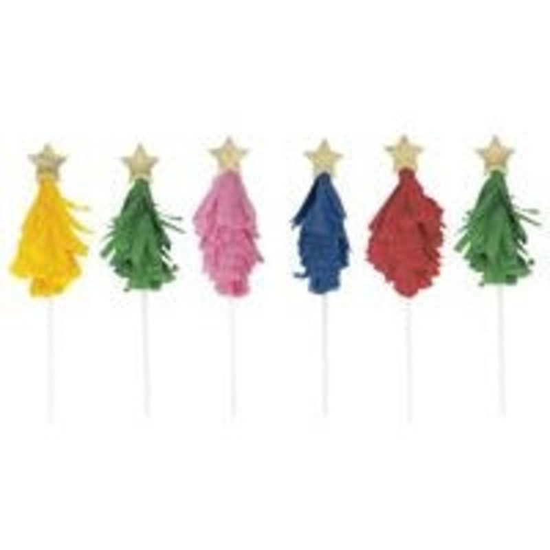 Vibrant Christmas Tree-shaped Cake Toppers, 6 Count