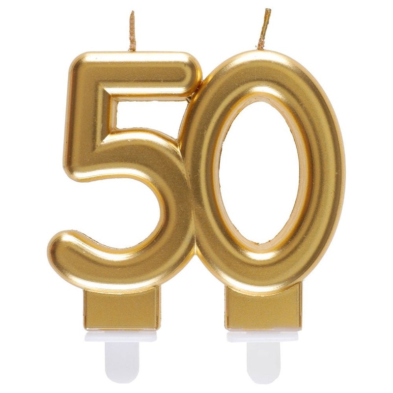 50-Years Birthday Anniversary Cake Candle Gold