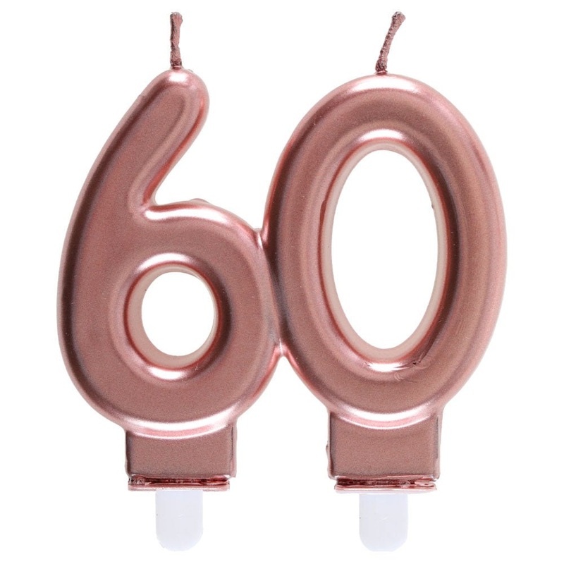 60-Years Birthday Anniversary Cake Candle Rose Gold