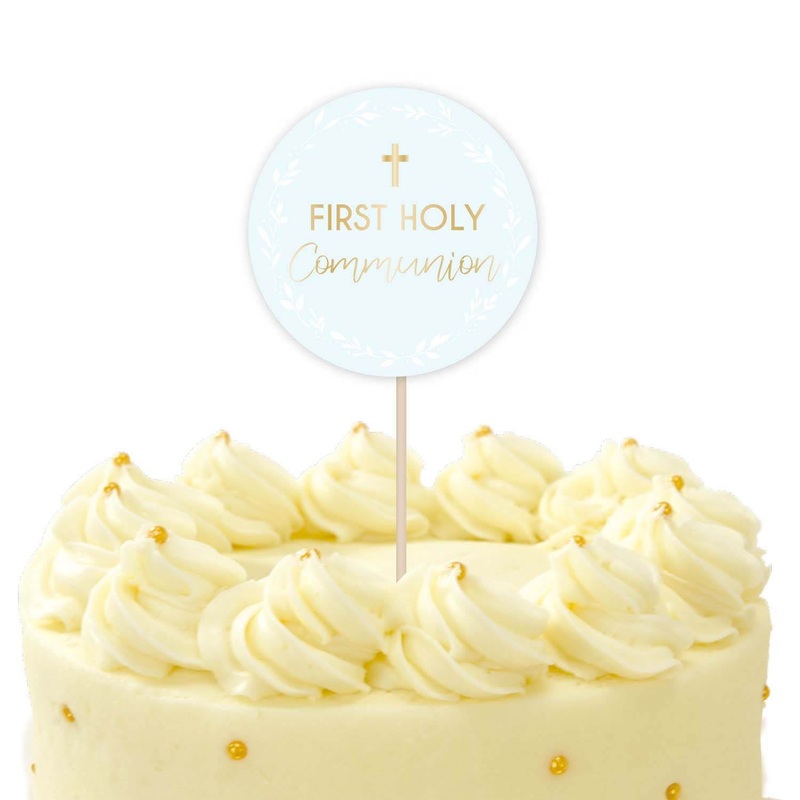 Blue Botanical Holy Communion Cake Topper