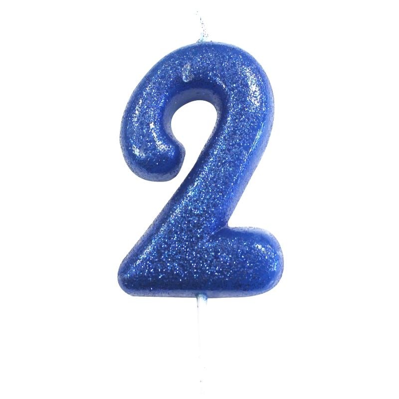 Blue Glitter Number 2 Birthday Cake Candle