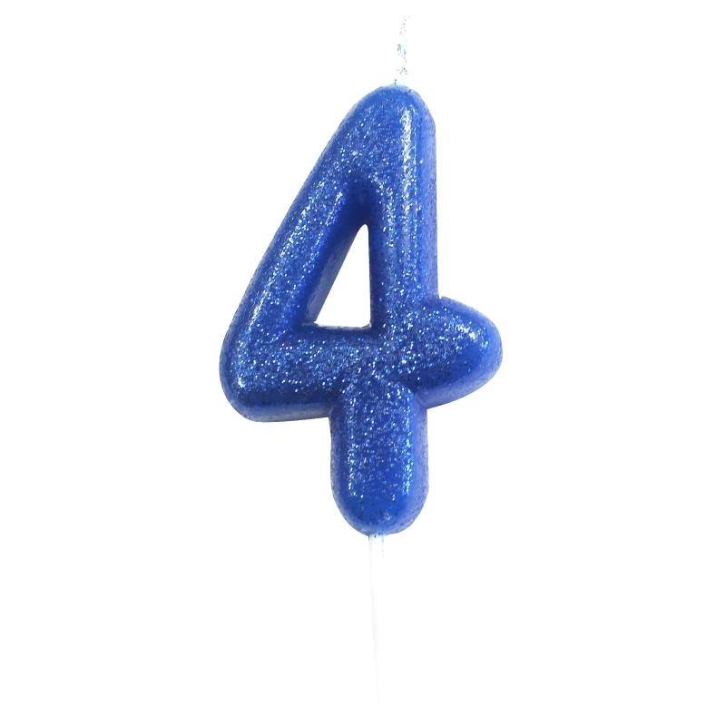 Blue Glitter Number 4 Birthday Cake Candle