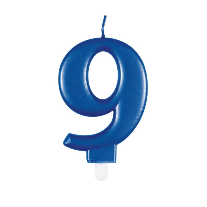 Blue Metallic Number 9 Birthday Cake Candle