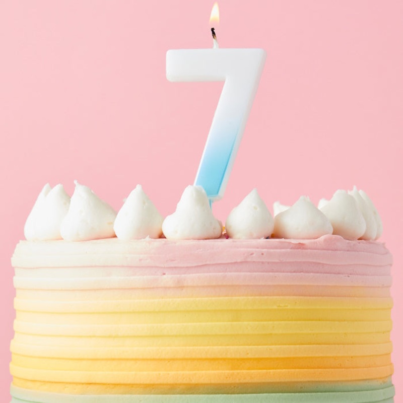 Blue Ombre Number 7 Cake Candle: 7th Birthday Candle