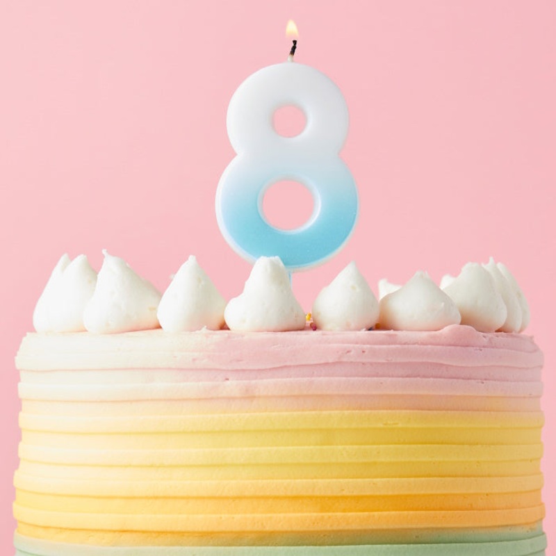 Blue Ombre Number 8 Cake Candle: 8th Birthday Candle