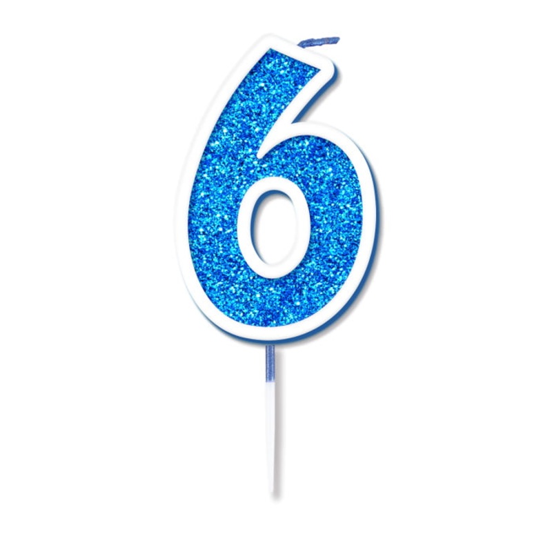 Blue Sparkling Number 6 Cake Candles