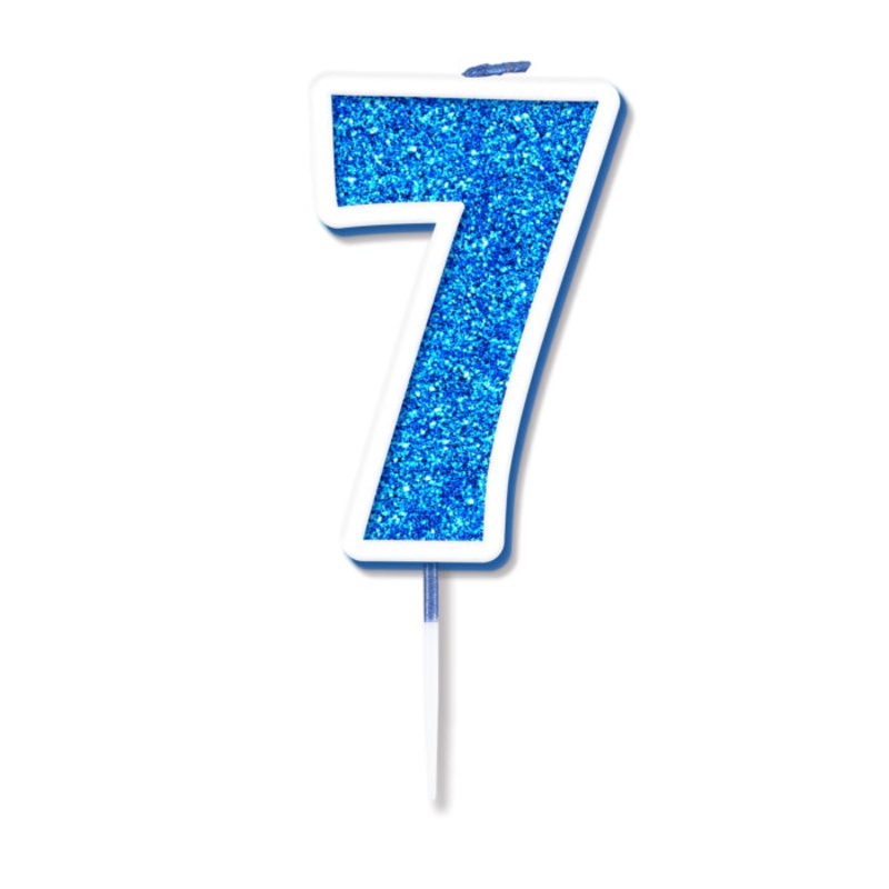 Blue Sparkling Number 7 Birthday Cake Candle: 7th Candle