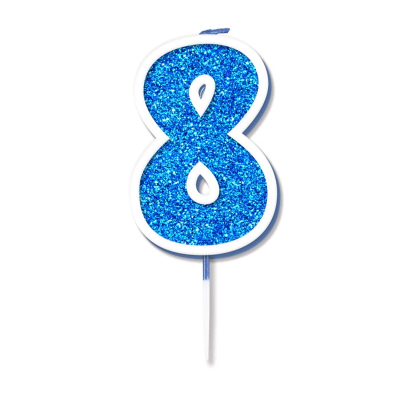 Blue Sparkling Number 8 Cake Candle