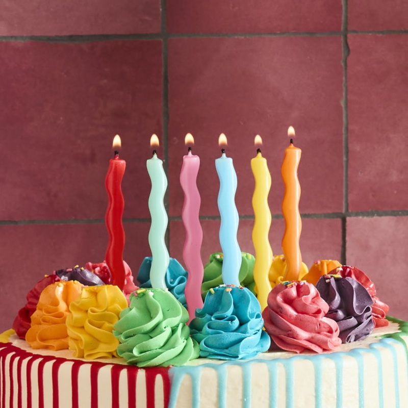 Bright Wavy Cake Candles Pack of 12