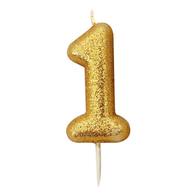 Gold Glitter Number 1 Candle: 1st Birthday Cake Candle