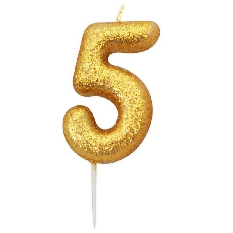 Gold Glitter Number 5 Candle: 5th Birthday Cake Candle