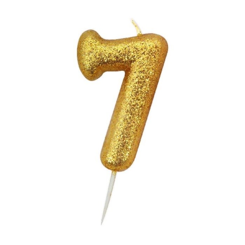 Gold Glitter Number 7 Birthday Cake Candle