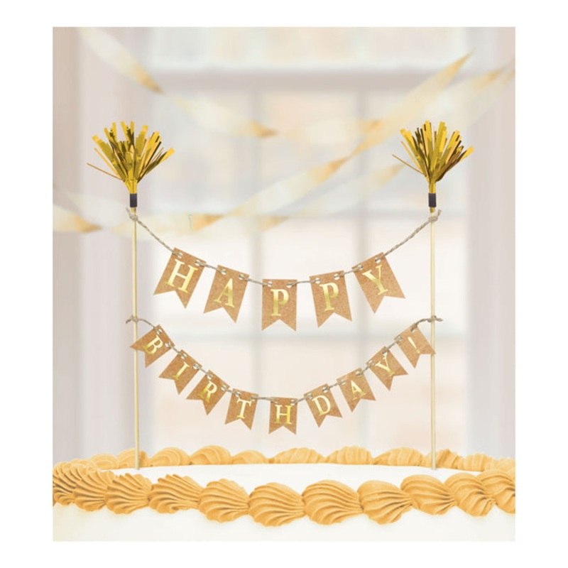 Gold Happy Birthday Cake Topper Decoration 23cm