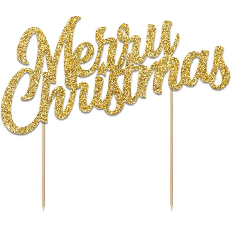 Gold Merry Christmas Cake Topper 18cm