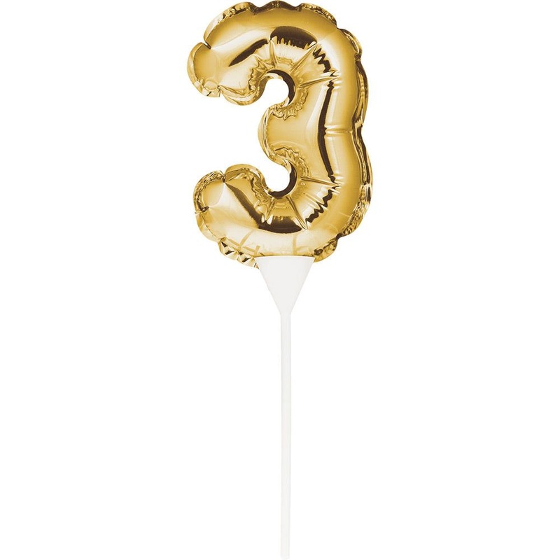 Gold Number 3 Cake Topper Mini Balloon 13cm