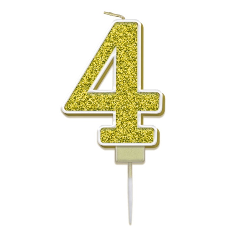 Gold Sparkling Number 4 Cake Candle