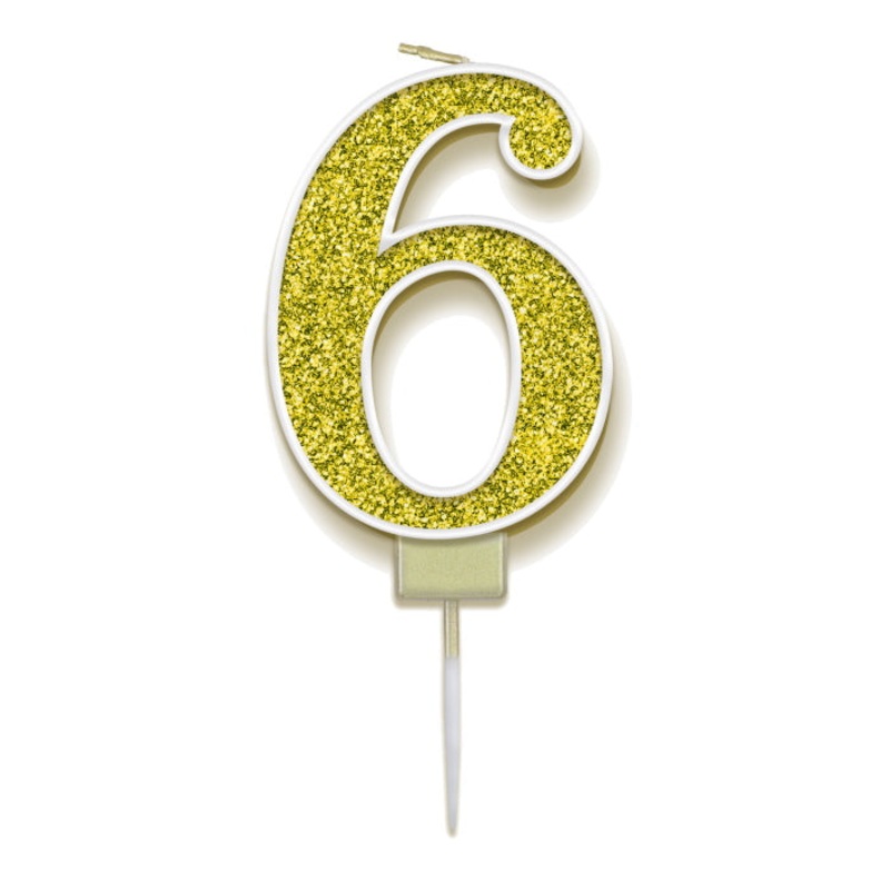 Gold Sparkling Number 6 Cake Candle