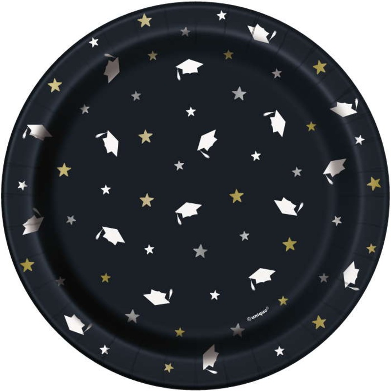 Graduation Paper Cake Plates Stars & Caps Pack of 8