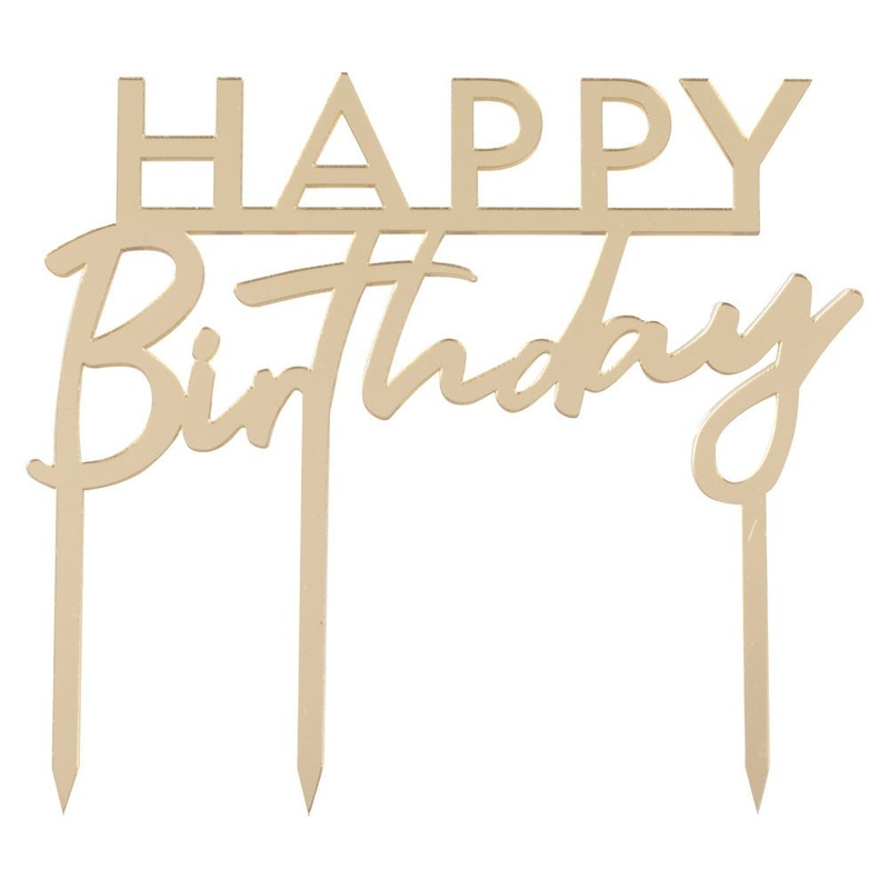 Happy Birthday Cake Decoration Gold