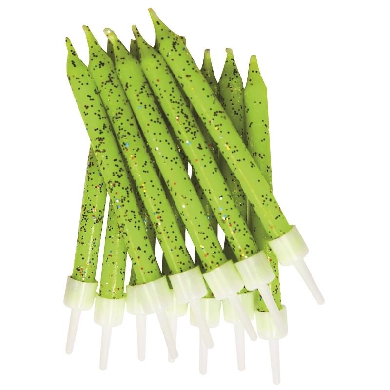 Lime Green Glitter Cake Candles Pack of 12