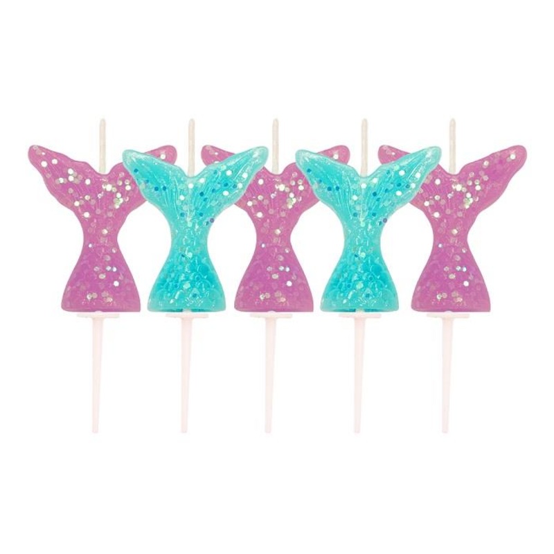 Mermaid Glitter Tail Cake Candles Pack of 5