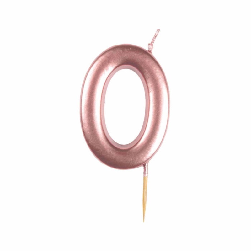 Metallic Rose Gold Number 0 Cake Candle