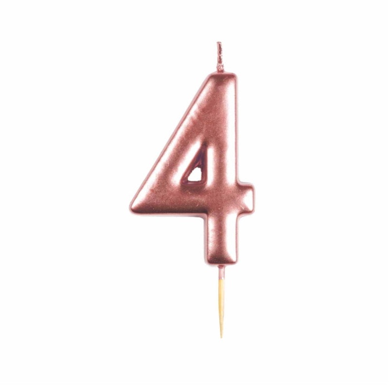 Metallic Rose Gold Number 4 Cake Candle