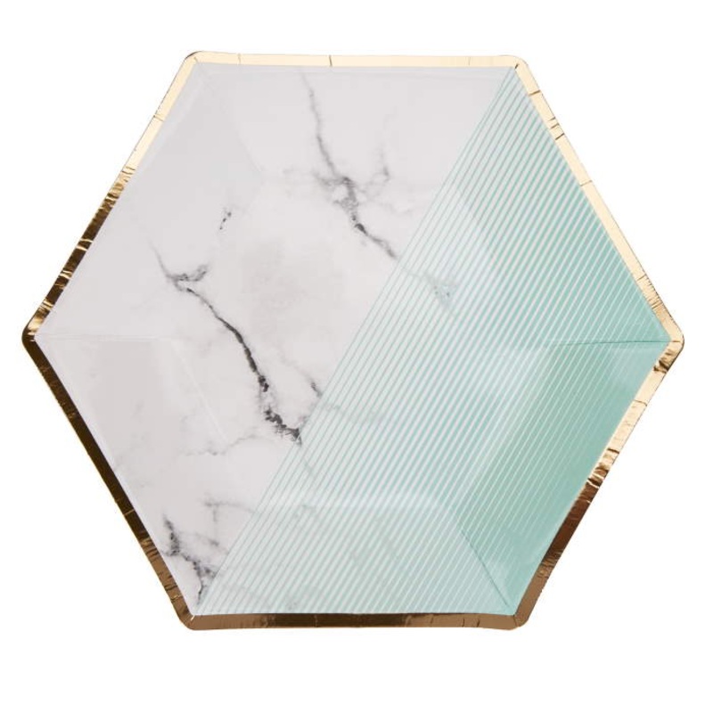 Mint Green Marble Paper Cake Plates 20cm Pack of 8