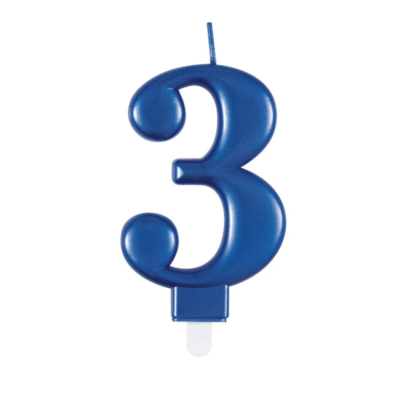 Number 3 Cake Candle Blue - Metallic