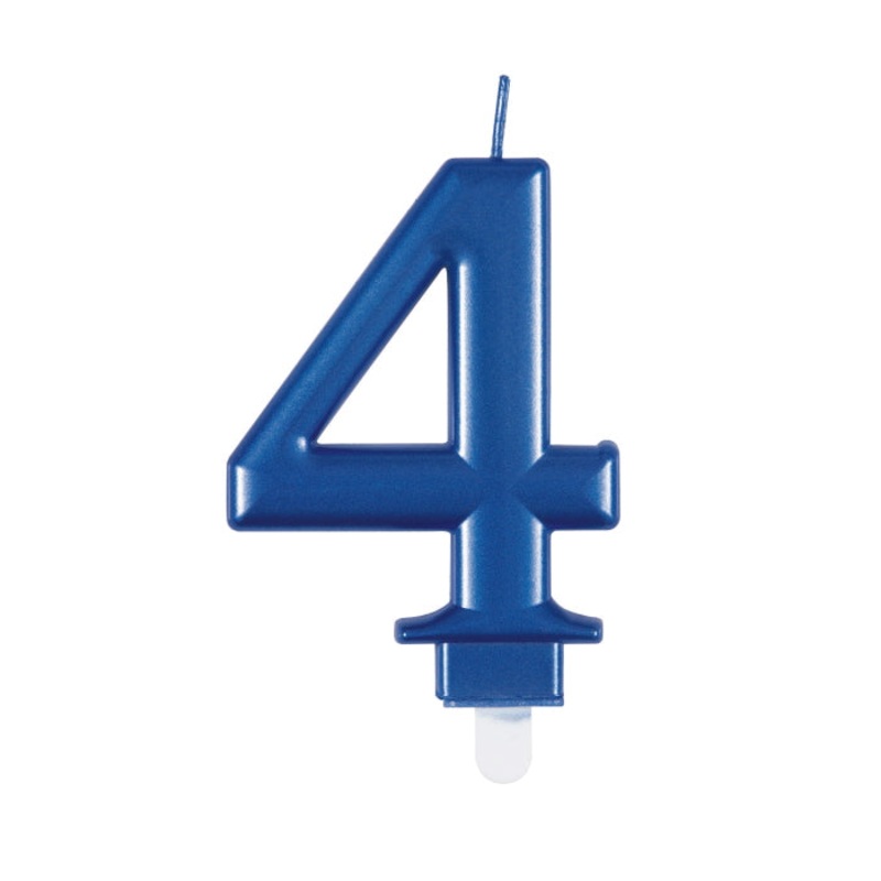Number 4 Cake Candle Blue Metallic