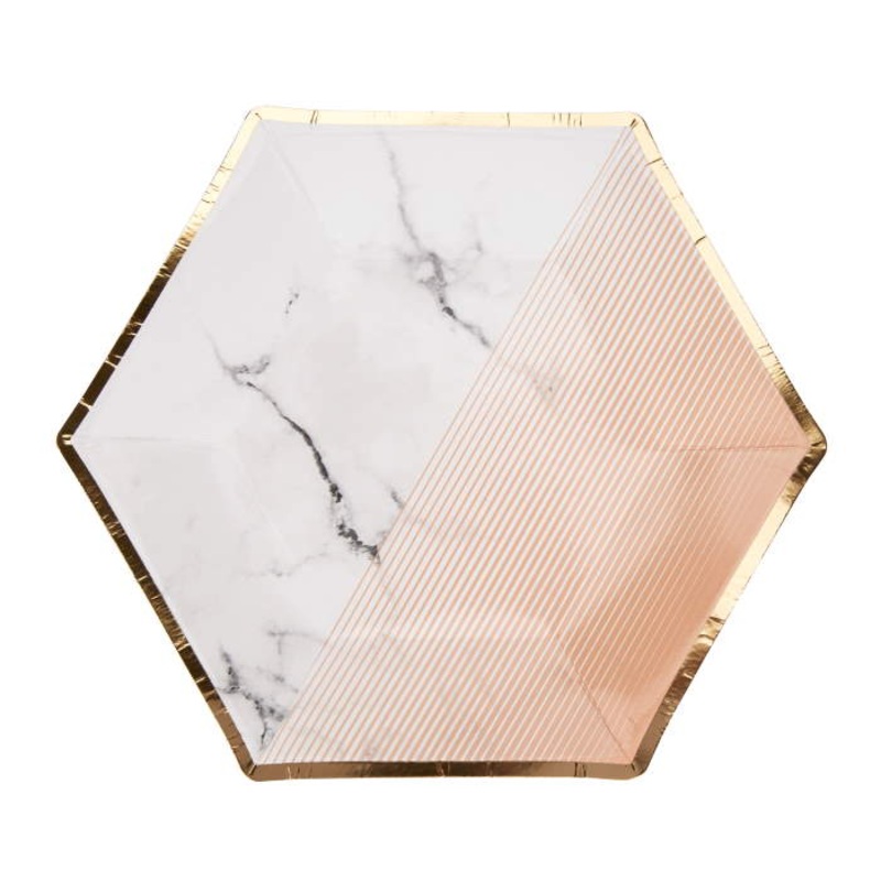 Peach Marble Paper Cake Plates 20cm Pack of 8