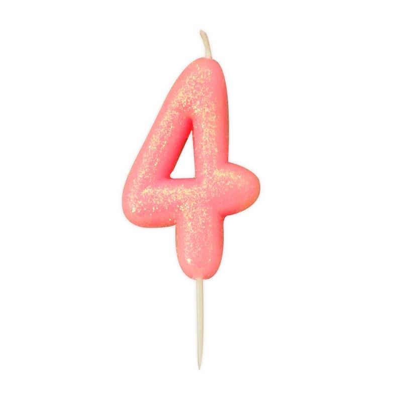 Pink Glitter Number 4 Birthday Cake Candle