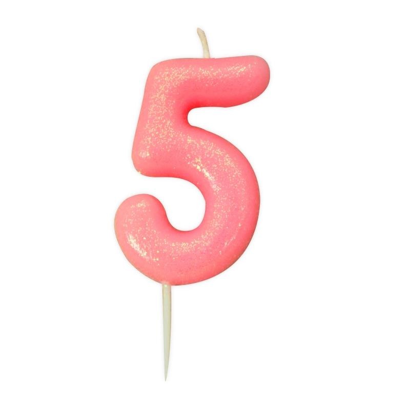 Pink Glitter Number 5 Birthday Cake Candle