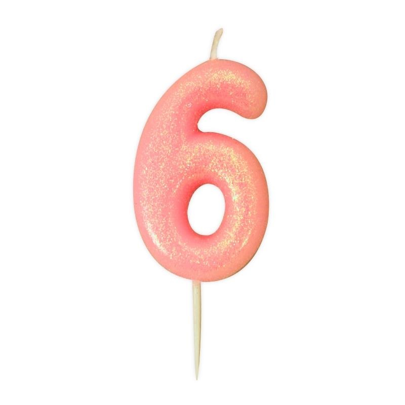 Pink Glitter Number 6 Birthday Cake Candle