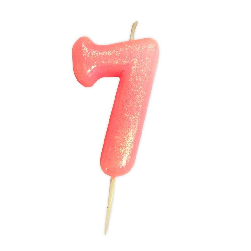 Pink Glitter Number 7 Birthday Cake Candle