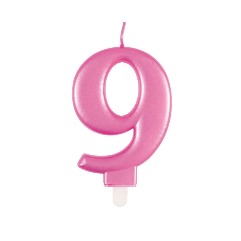 Pink Metallic Number 9 Birthday Cake Candle