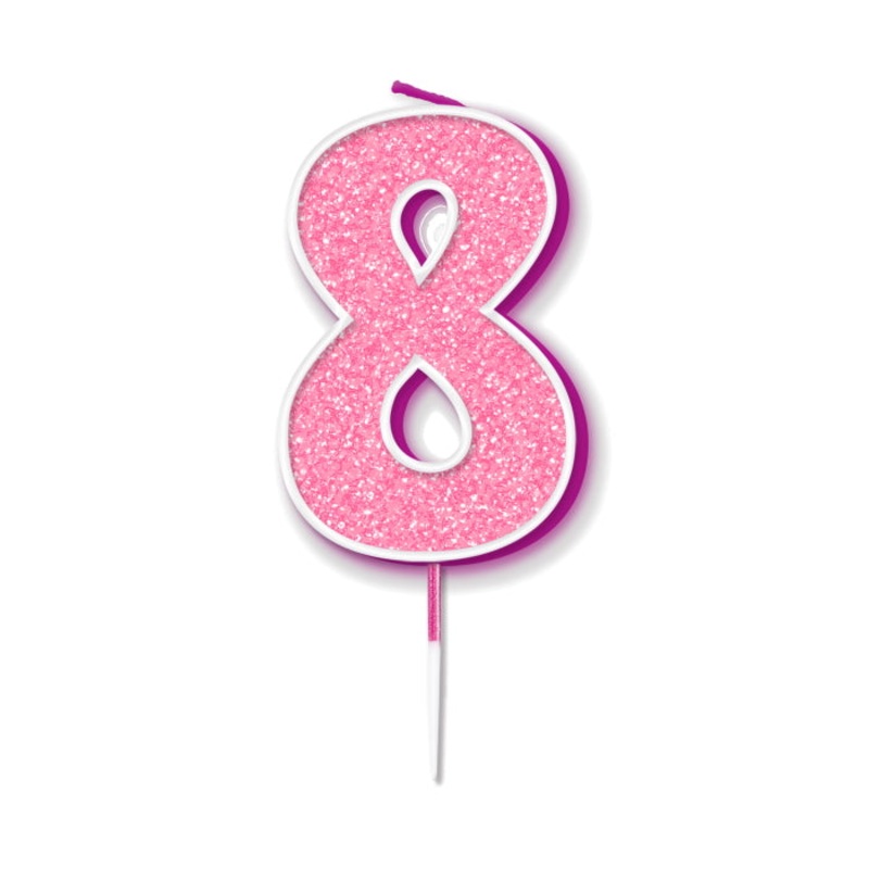Pink Sparkling 8th Birthday Cake Candle