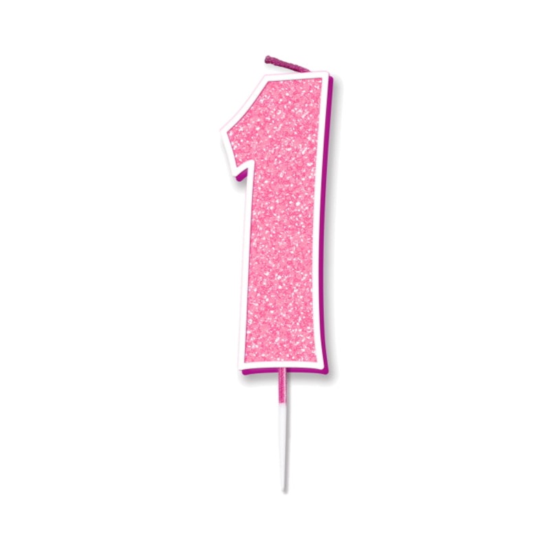 Pink Sparkling Number 1 Cake Candle