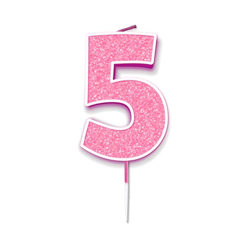 Pink Sparkling Number 5 Cake Candle