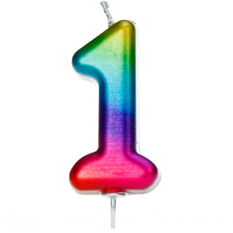 Rainbow Coloured Number 1 Cake Candle