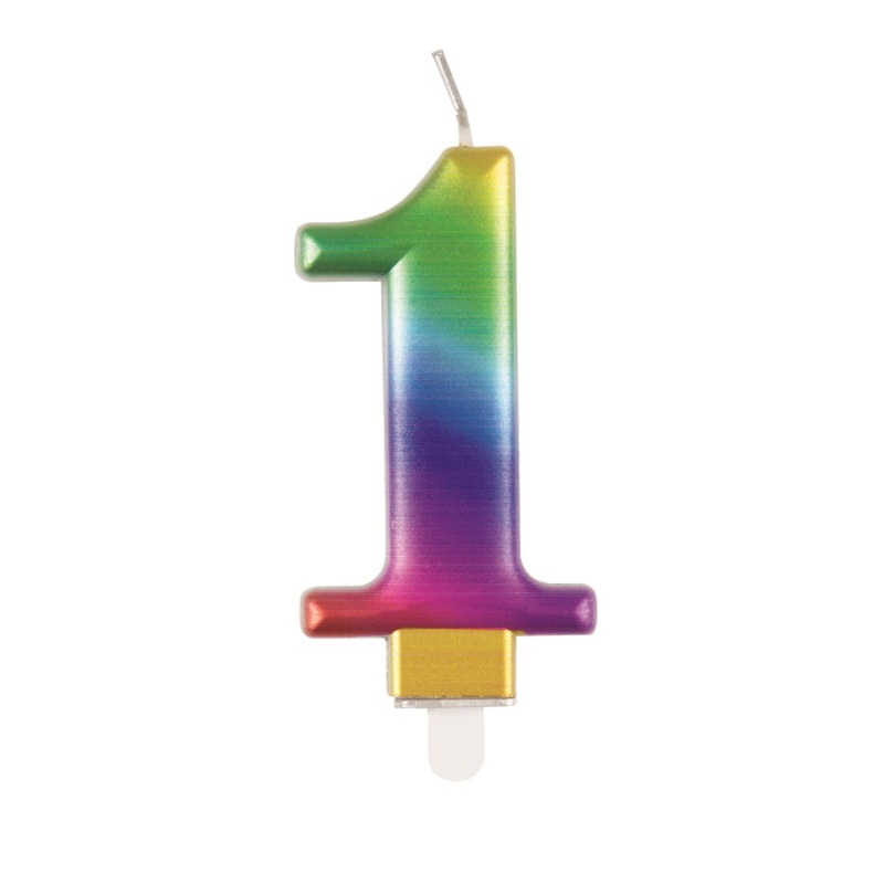 Rainbow Metallic Cake Candle Number 1