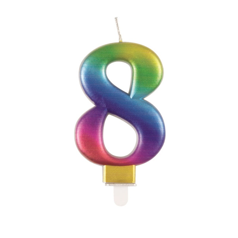 Rainbow Metallic Cake Candle Number 8