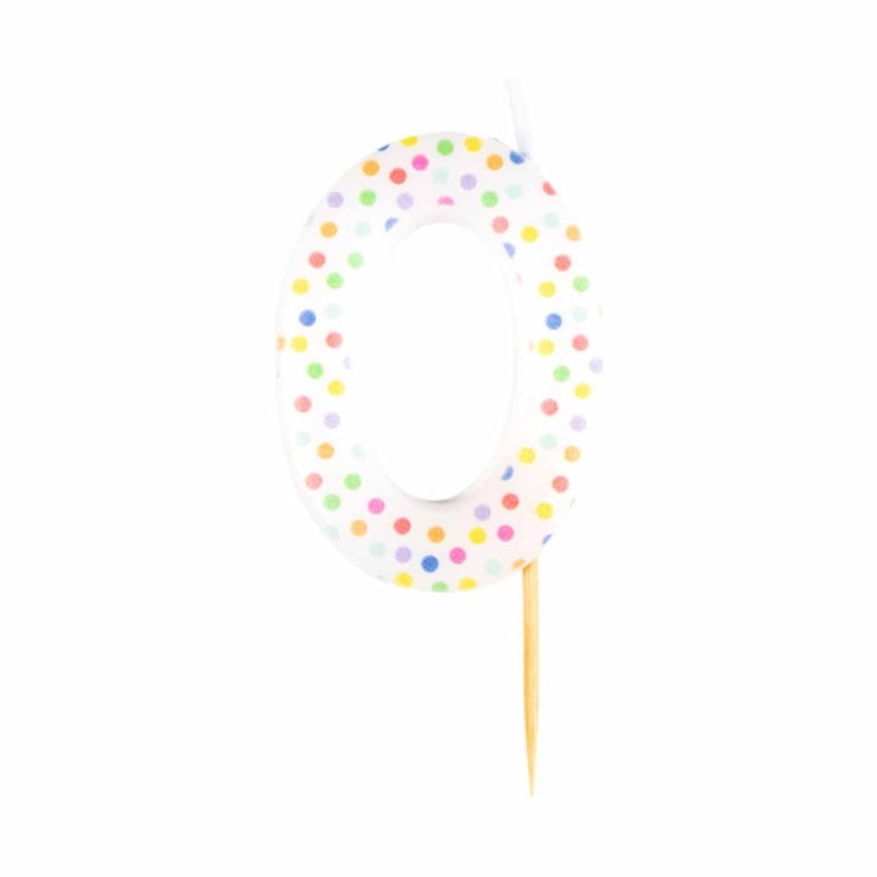 Rainbow Polka Dot Number 0 Cake Candle 6cm