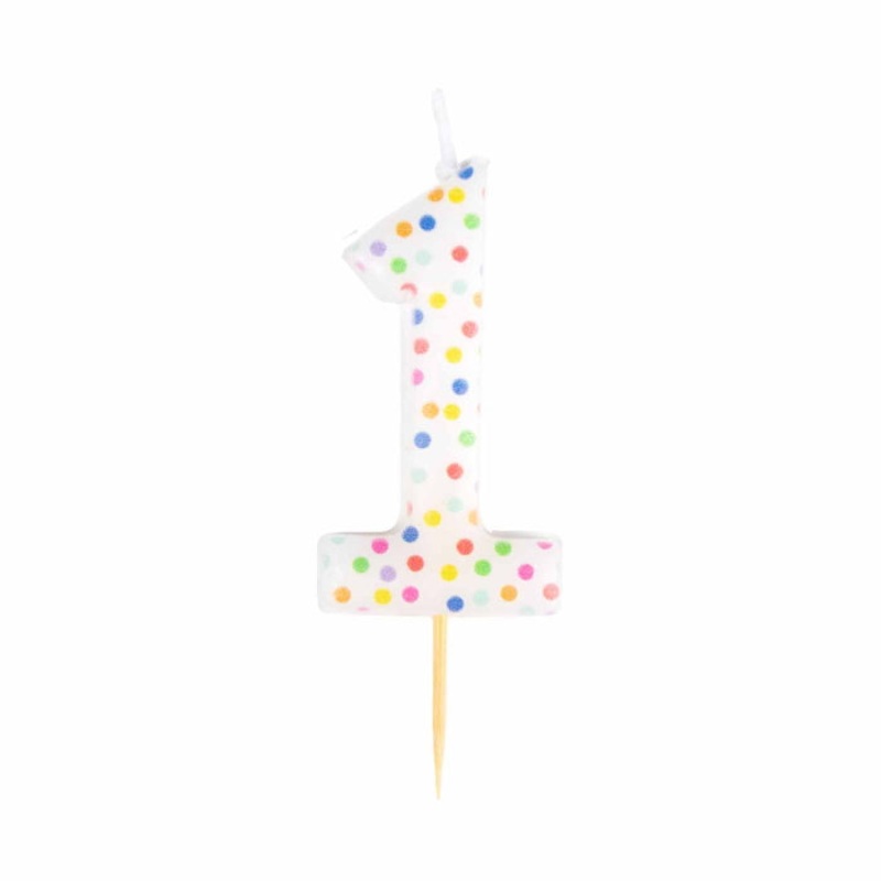 Rainbow Polka Dot Number 1 Cake Candle 6cm