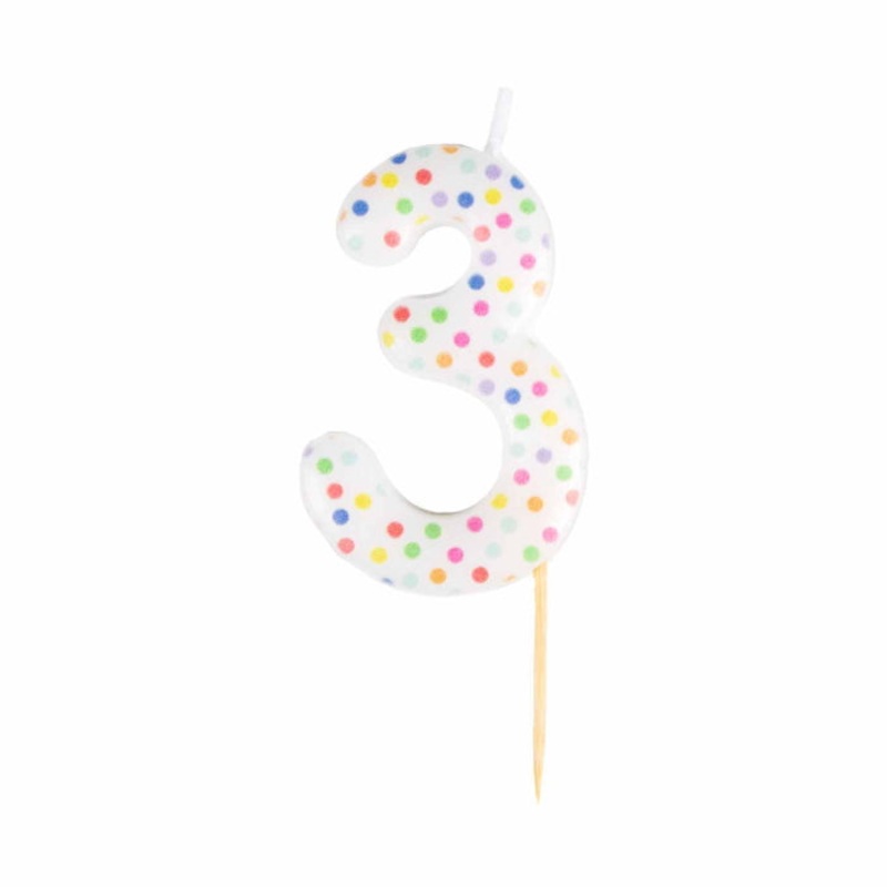 Rainbow Polka Dot Number 3 Cake Candle 6cm
