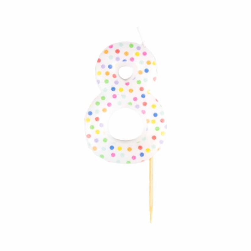 Rainbow Polka Dot Number 8 Cake Candle 6cm